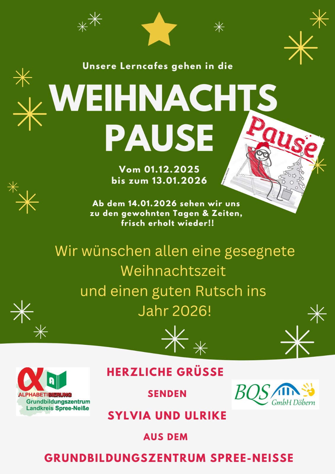 Weihnachtspause vom 1.12.2025 bis 13.01.2026
